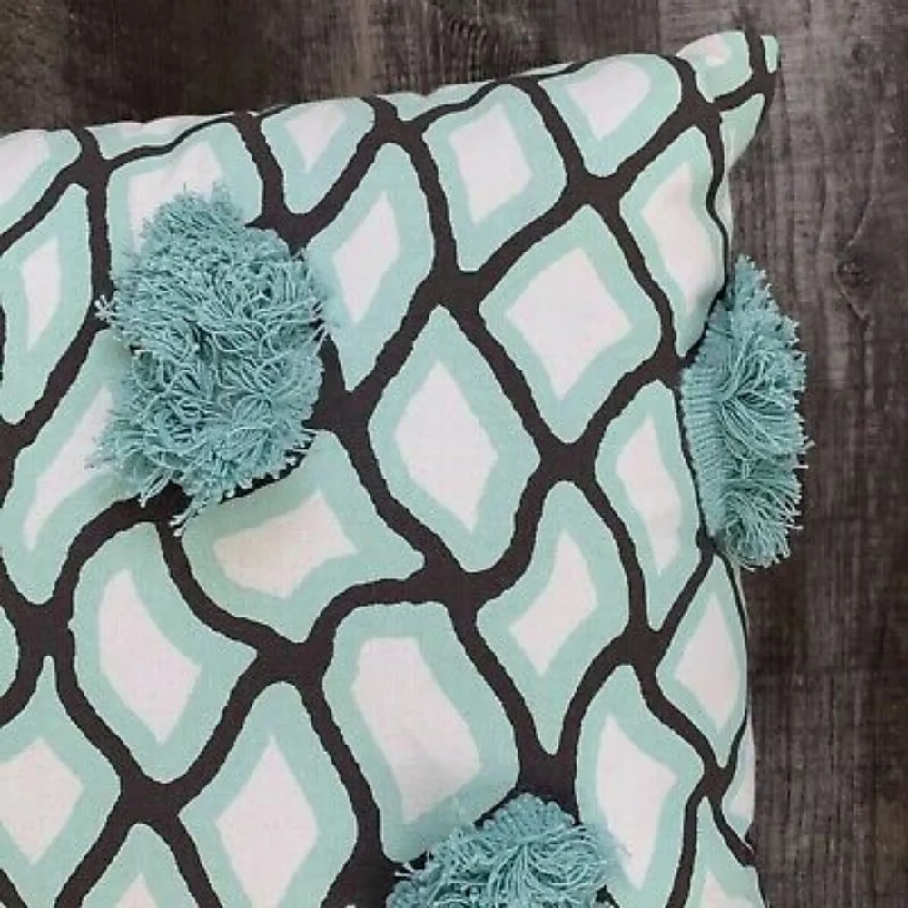 Pier 1 Imports Modern Geometric Teal, Brown Pillows w/Fringe Set of 2 Bundle NWT